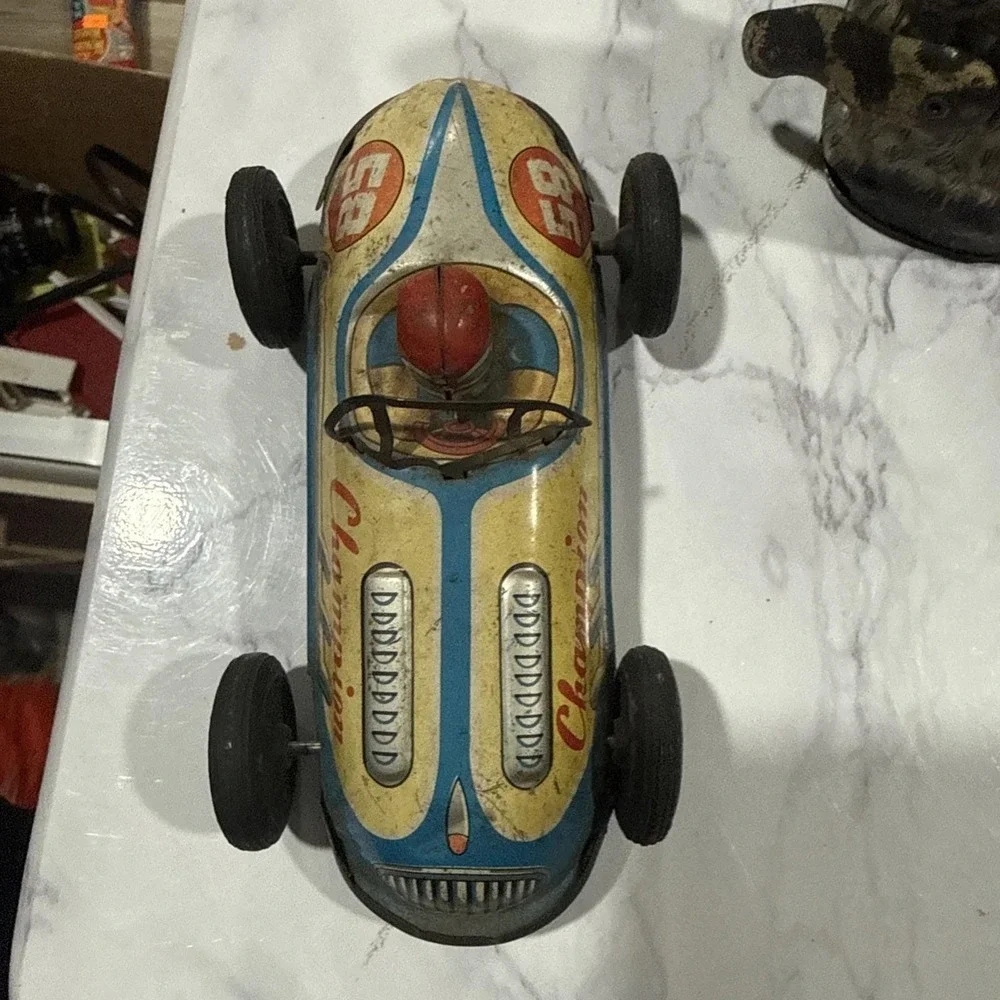 VINTAGE TIN FRICTION 1950'S OPEN WHEEL RACER RACE CAR W DRIVER #58 JAPAN